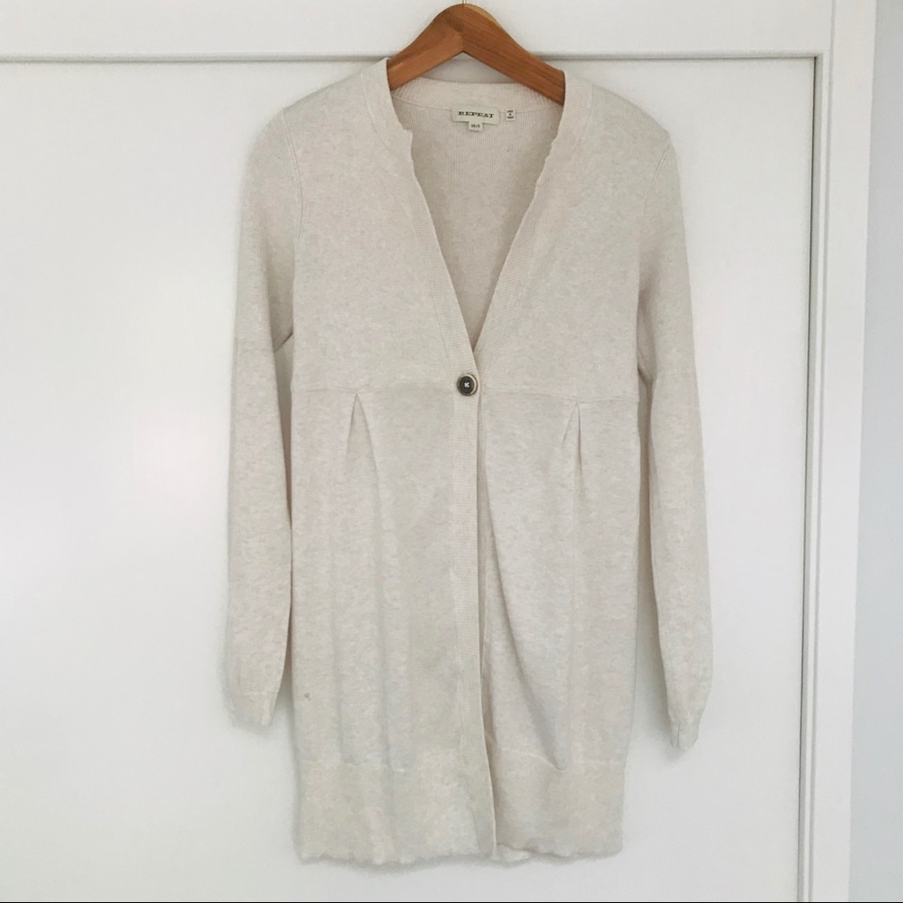 REPEAT Womens Long Cardigan Ivory Cream 100% Cotton Single Button Sweater‎ Small